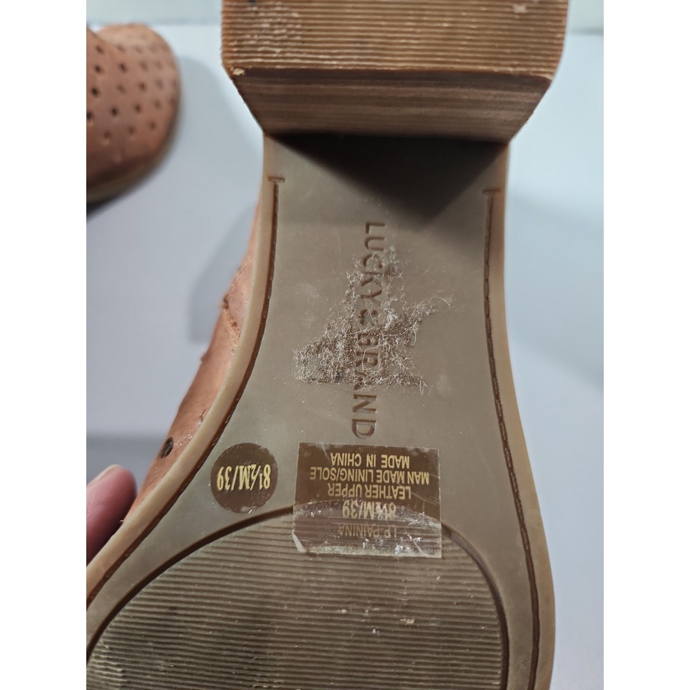 Lucky Brand Painina Tan Leather Perforated Woven Ankle Boots Womens 8.5 M 39 - Picture 6 of 8